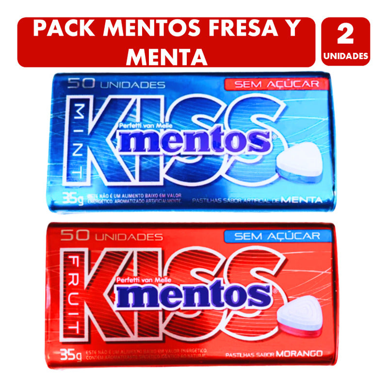 Pack 2 Caramelos Mentos Kiss Fresa Y Menta (sin Azúcar)