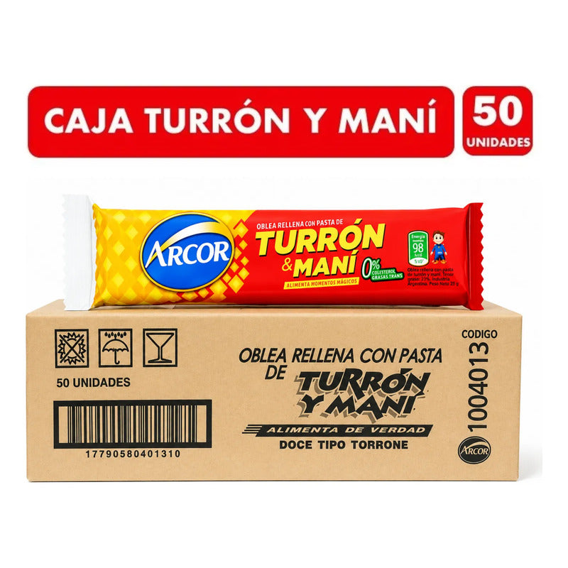 Turrón De Maní Arcor Oblea Rellena - Caja Con 50 Unidades
