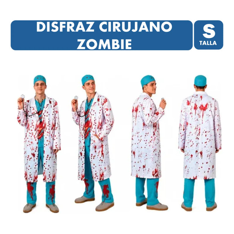 Disfraz Cirujano Zombie Adulto Talla S - Especial Halloween Blanco Y Celeste S