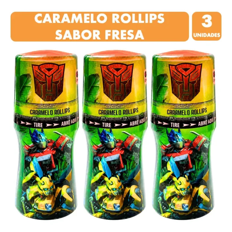 Caramelo Rollips Transformers Sabor Fresa Sin Azúcar Pack 3u