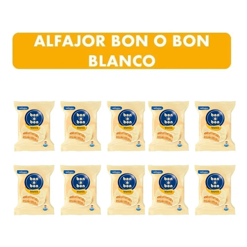 Pack De 10 Alfajores Bon O Bon - Sabor Chocolate Blanco