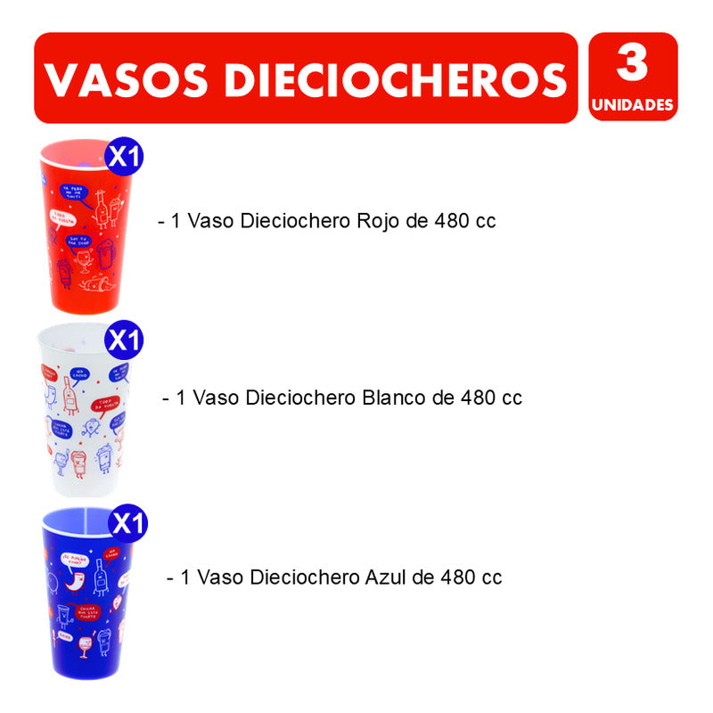 Vasos Reutilizables Para El 18 Divertidos De Diseñador (3un)
