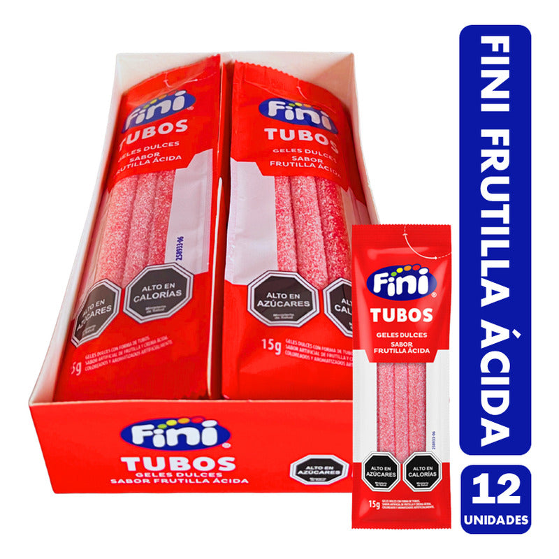 Gomitas Fini Frutilla Ácida - Tubos Rojos (caja 12 Unidades)