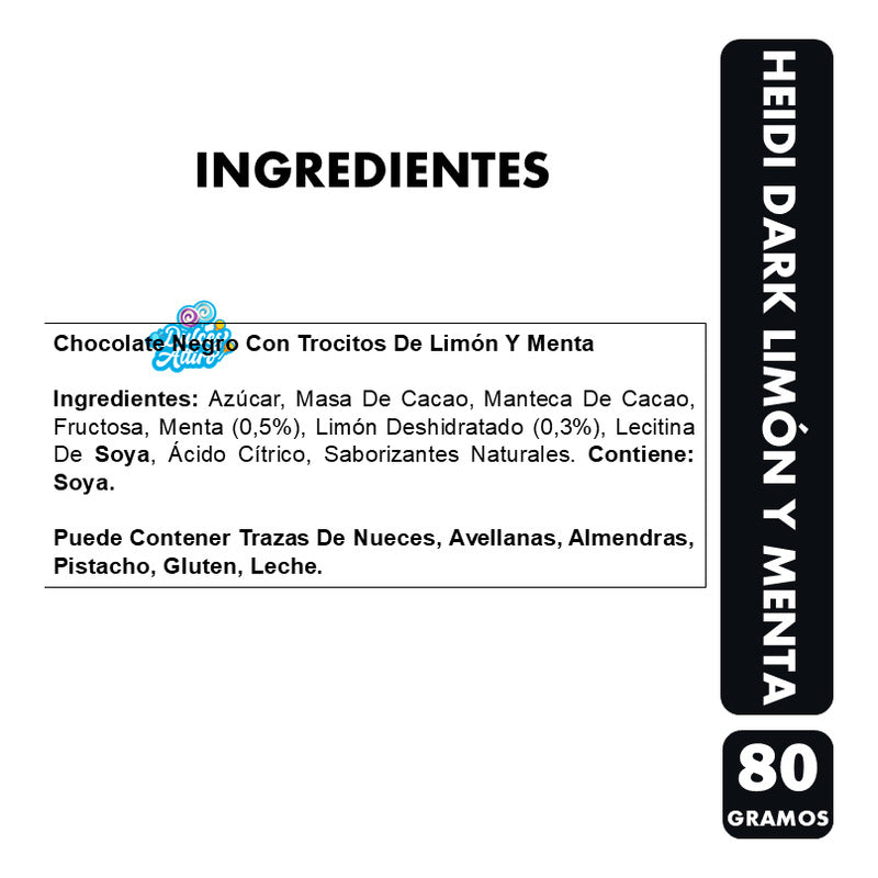 Chocolate Heidi Dark Limón Y Menta - Vegano (barra De 80gr)