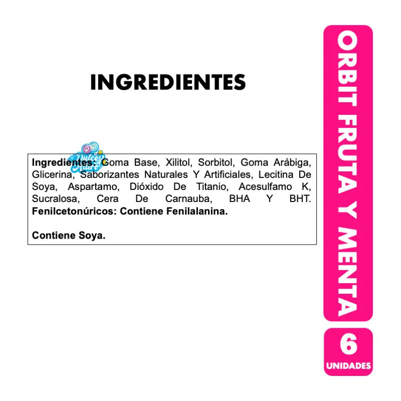 Chicle Orbit Fruta Y Menta Envase Rosado (pack 6 Unidades)