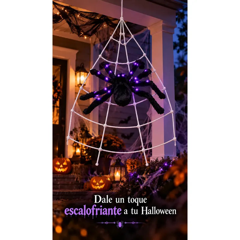 Tela Araña Gigante Con Araña Led Decoración Halloween