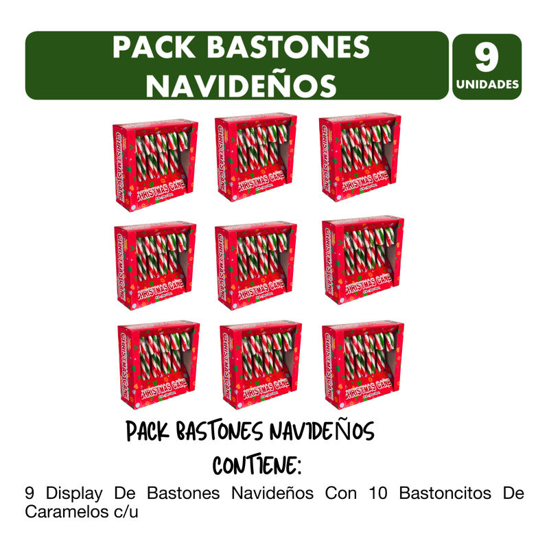 Bastones Dulces Navideños-pack Con 9 Display De Bastoncitos
