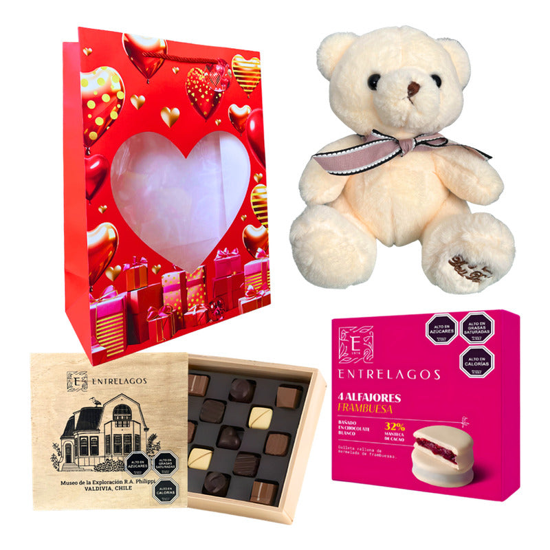 Pack Oso + Bombones Entrelagos + Alfajores Frambuesa +bolsa