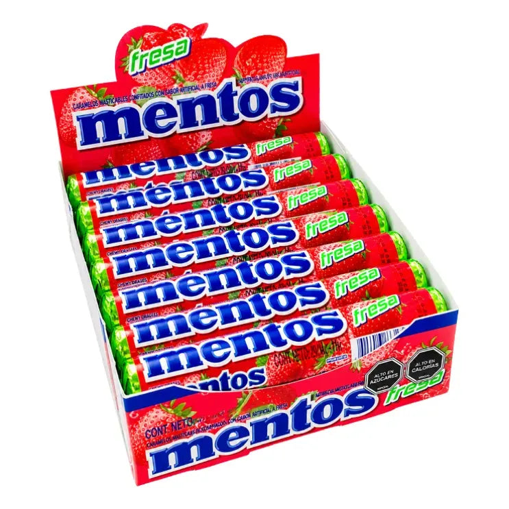 Caramelos Masticables Mentos Sabor Fresa (display 14 Rollos)