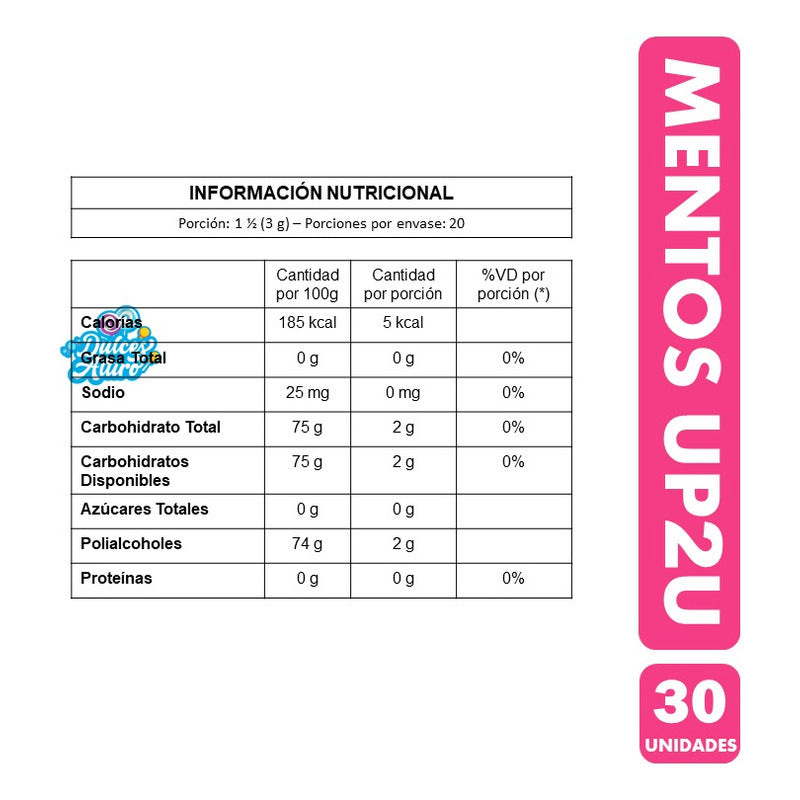 Chicles Mentos Up2u - Sin Azúcares (contiene 30 Chicles)