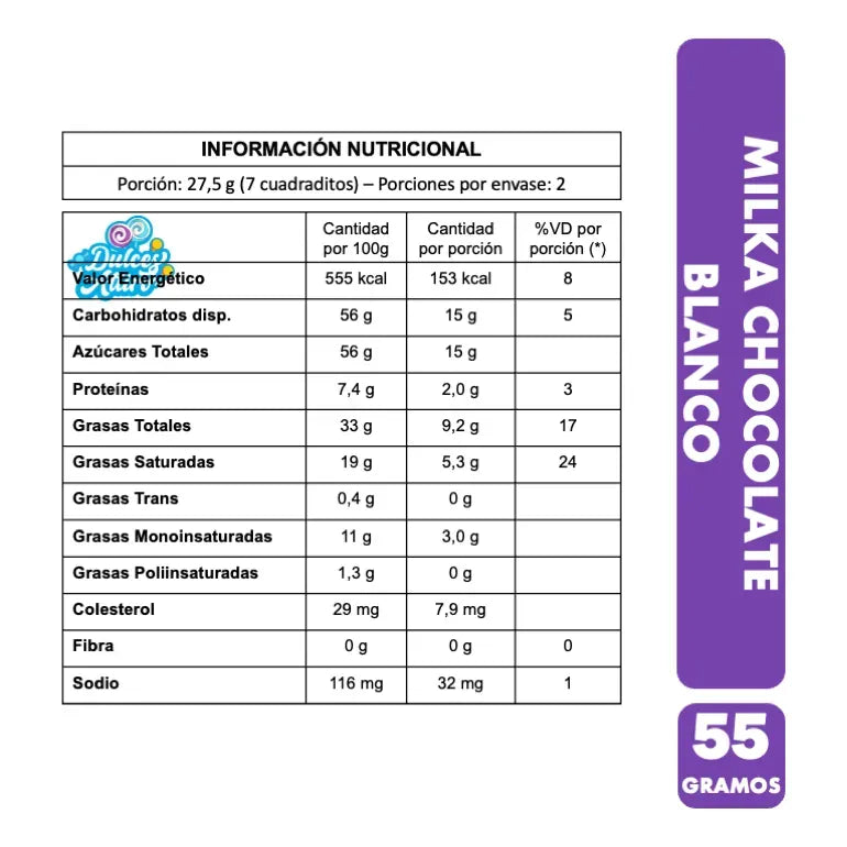 Chocolate Blanco Milka (barra De 55 Gramos)