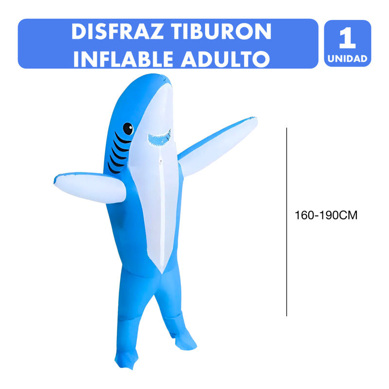 Disfraz Tiburón Azul Inflable Completo Adulto 160-190cm Celeste 160-190