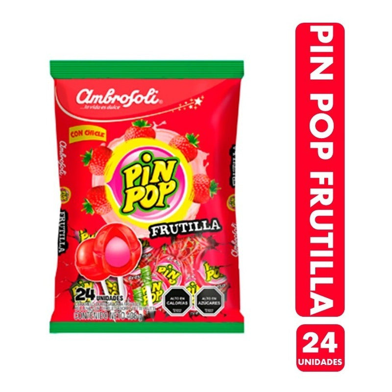 Caramelo Pin Pop Fresa Chupetes (bolsa Con 24 Unidades)