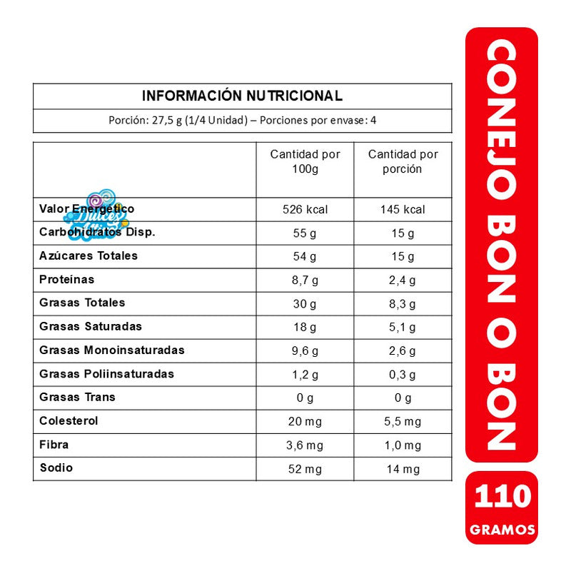 Conejo De Chocolate Bon O Bon - Especial Pascua (110 Gramos)