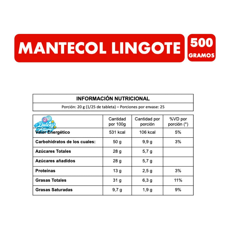 Mantecol Lingote De Oro Libre De Gluten (contiene 500 Gr)