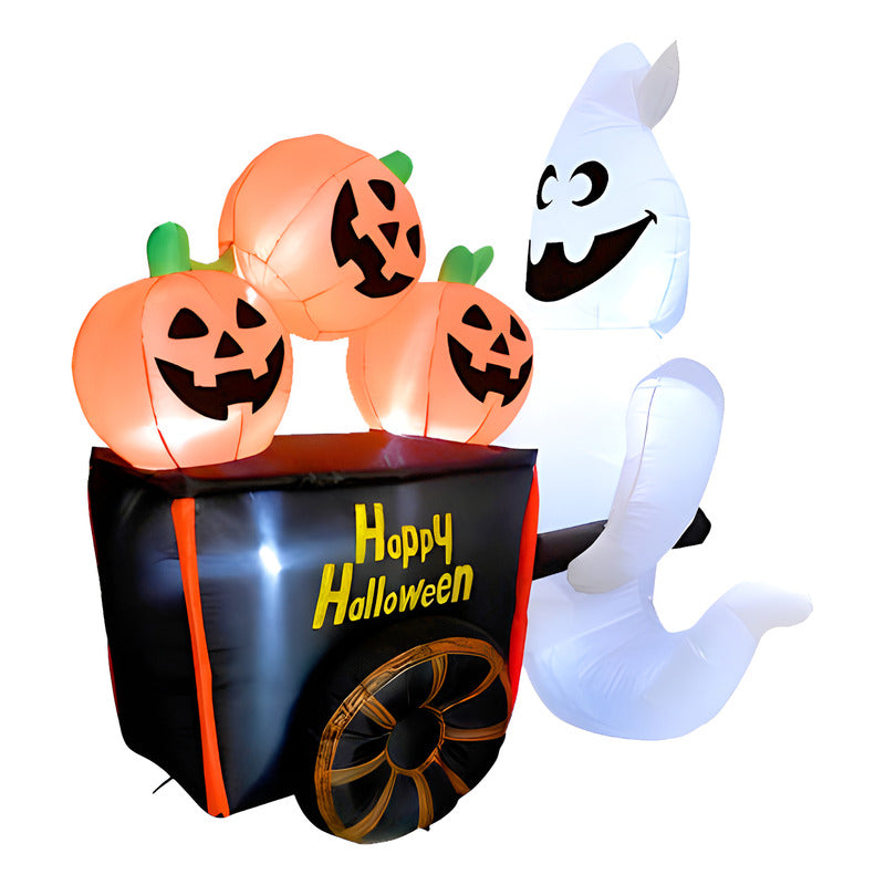Inflable Halloween Gigante Fantasma Con Carrito Led (170cm) Blanco Y Naranjo