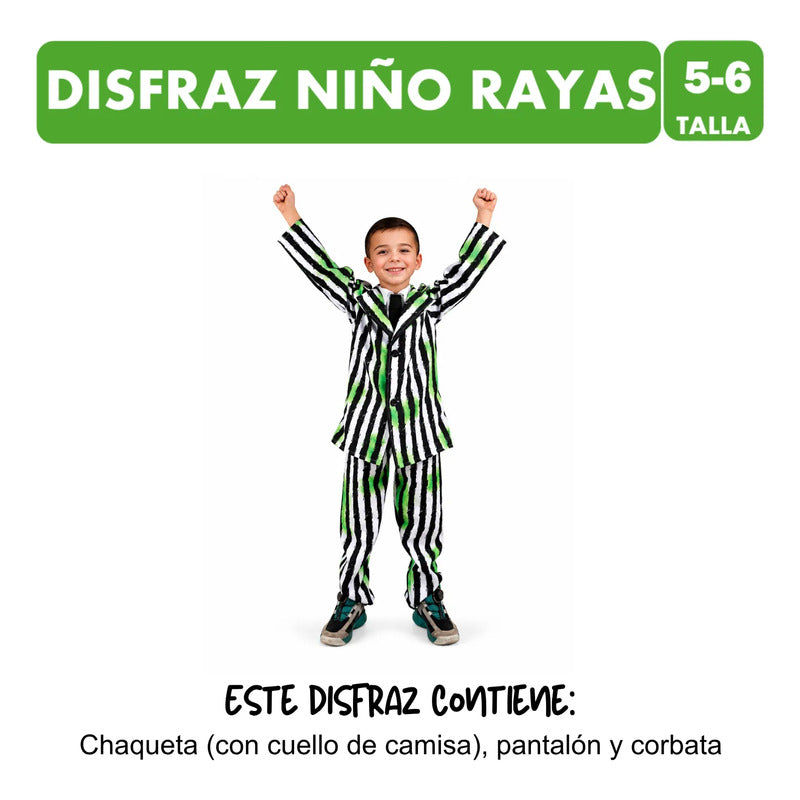 Traje De Rayas Infantil Talla 5-6 Especial Halloween Negro Blanco Verde 5-6