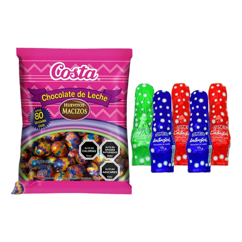Pack Bolsa Huevitos De Pascua Costa + 5 Conejitos Ambrosoli