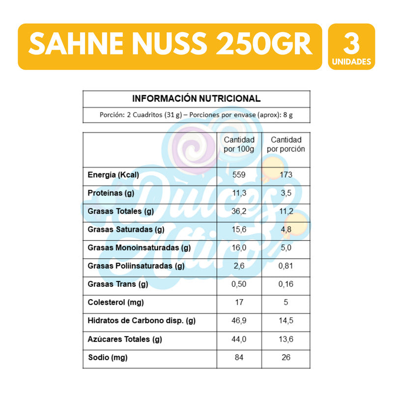 Sahne Nuss Barra De 250gr De Nestle (pack De 3 Unidades)