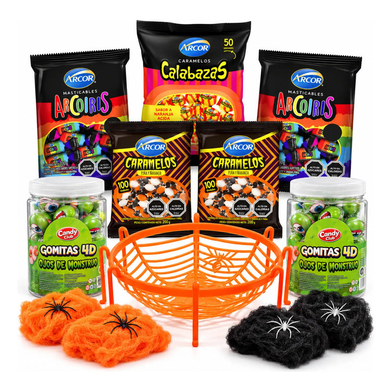 Pack Halloween Dulces Surtidos Con Bandeja Y Tela De Arañas