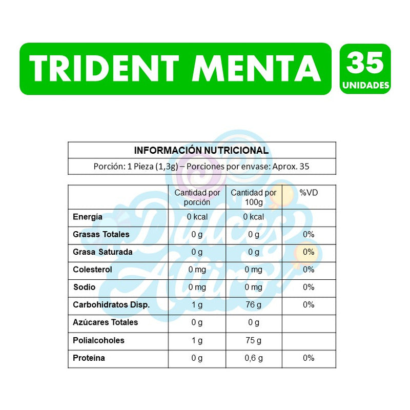 Trident Frasco Azul- Sabor Menta Sin Azúcar(frasco Con 35un)
