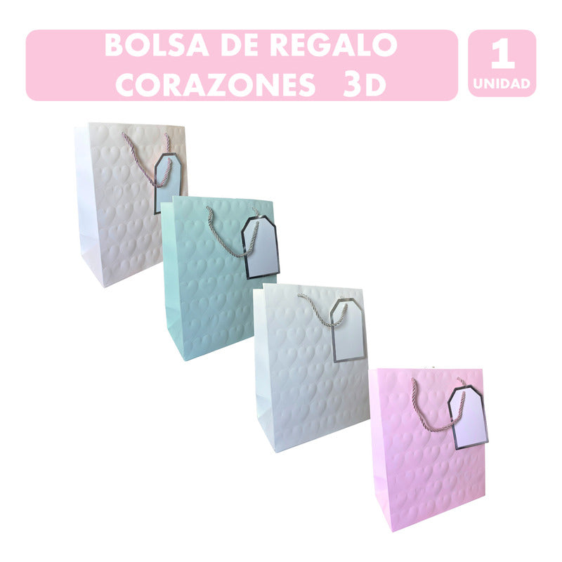 Bolsa De Regalo Corazones 3d 18x23 - Surtido Unitario Surtidos Corazones 3d