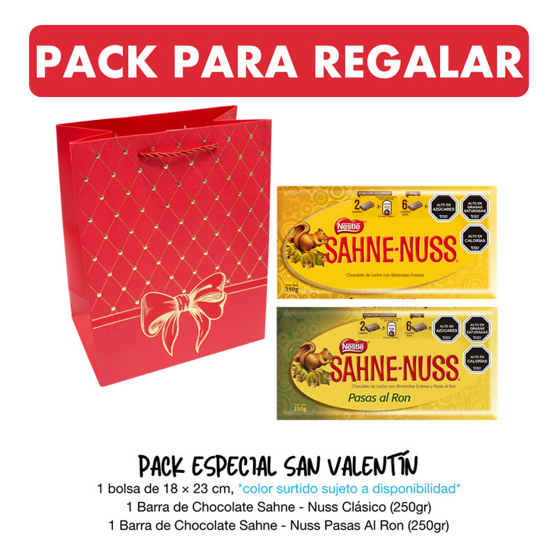 Pack Chocolates Sahne - Nuss Clásico Y Pasas Al Ron + Bolsa