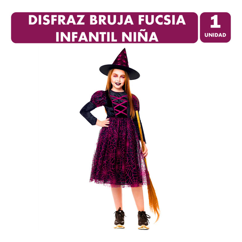 Disfraz De Bruja Fucsia Infantil Niña Especial Halloween 5-6