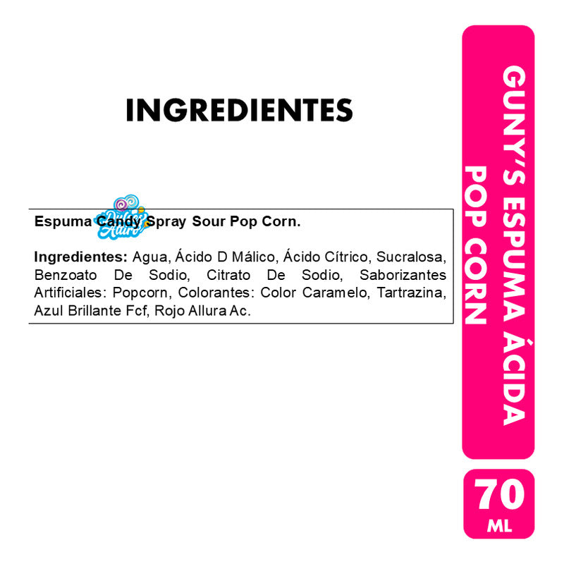 Dulces Guny's Espuma Ácida Sabor Pop Corn Sin Azúcar (70ml)