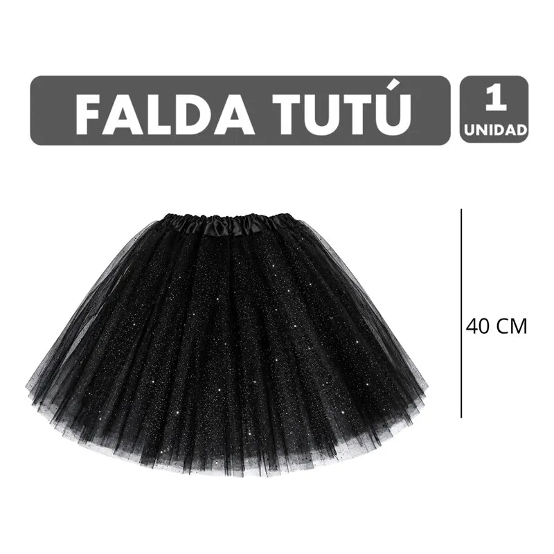 Falda Tutú Negra Con Brillos Especial Para Disfraces Adulto Negro Brillos S-m