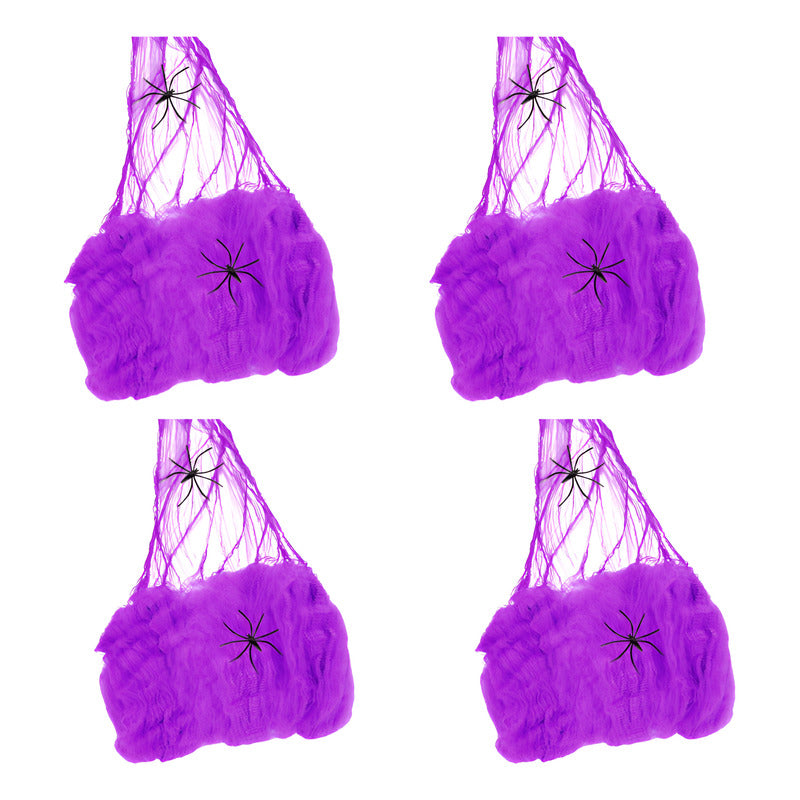 Pack Telaraña Halloween Decoración Color Morado (4 Unidades)