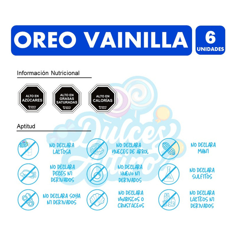 Galletas Oreo, Sabor Vainilla - Pack De 6 Unidades, 36gr C/u