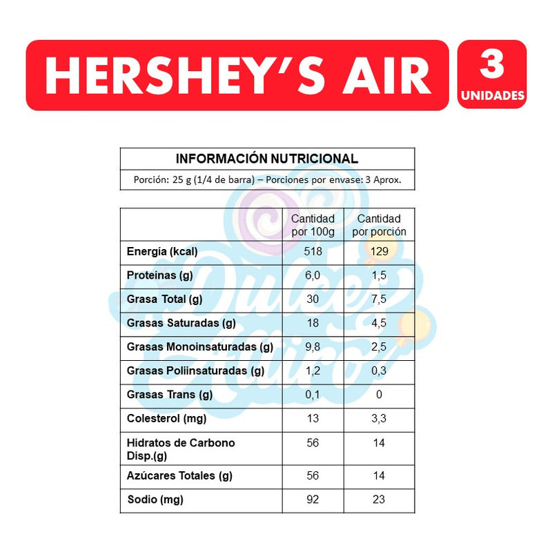 Chocolate De Leche - Hershey's Aireado (pack Con 3 Unidades)