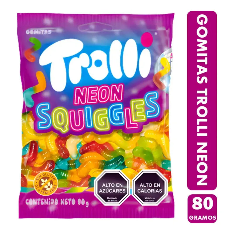 Gomitas Trolli Neon Squiggles - Sabores Frutales (80g)