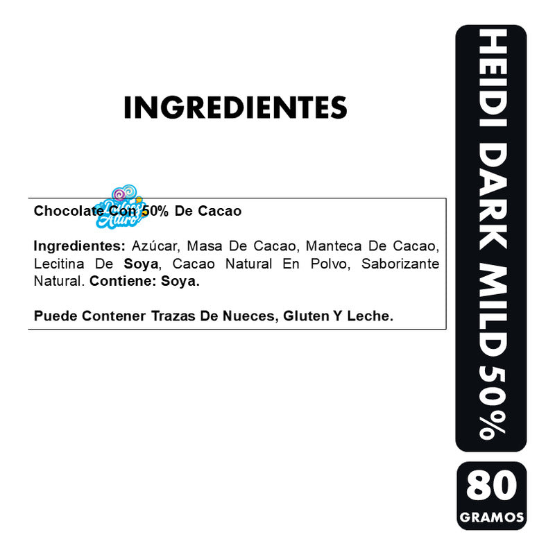 Chocolate Heidi Dark Mild 50% Cacao - Vegano (barra De 80gr)