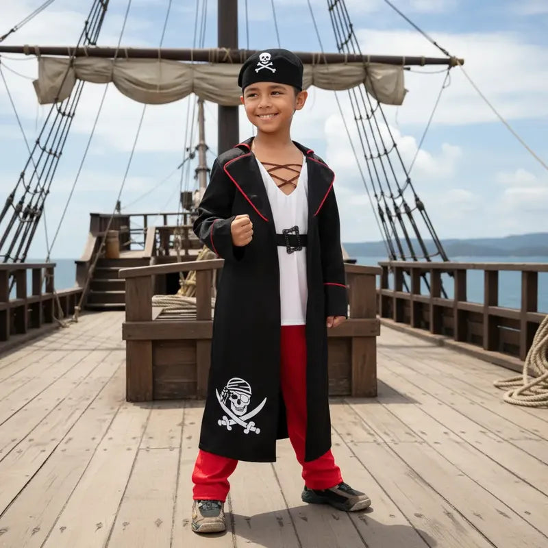 Disfraz Traje De Pirata Niño Cosplay Fiesta Halloween Negro 7-9