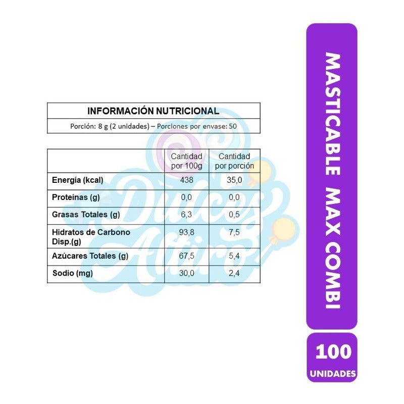 Masticable Max Combi Bolsa 100 Unidades 400gr