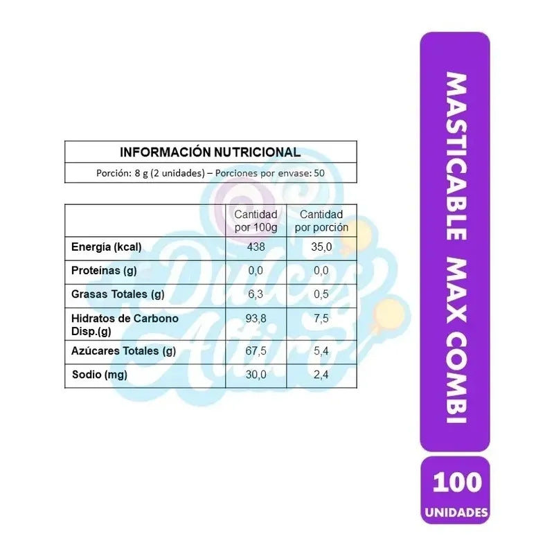 Masticable Max Combi Bolsa 100 Unidades 400gr