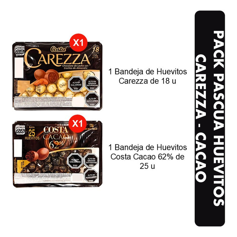 Pack Bandeja Huevitos De Pascua Carezza + Costa Cacao 62%