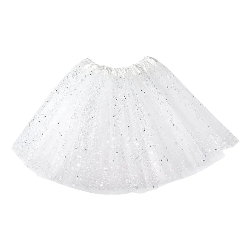 Falda Tutú Blanca Con Brillos Para Niña Fiesta Halloween Blanco Brillitos 6-8