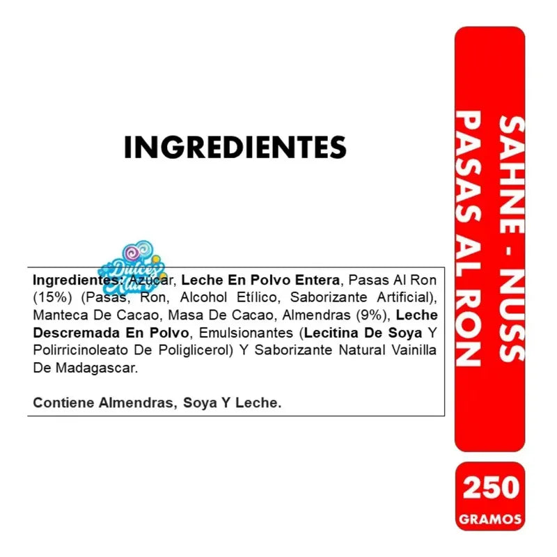 Sahne Nuss Pasas Al Ron De Nestlé (barra De 250gr)