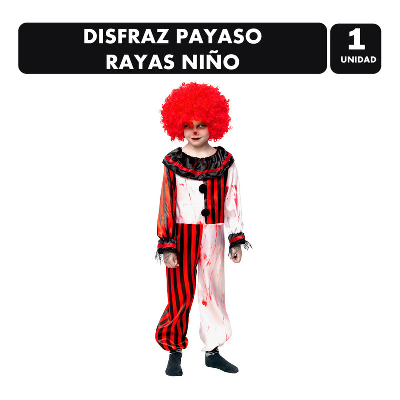 Disfraz De Payaso Rayas Infantil Niño Fiesta Halloween Rojo 7-9