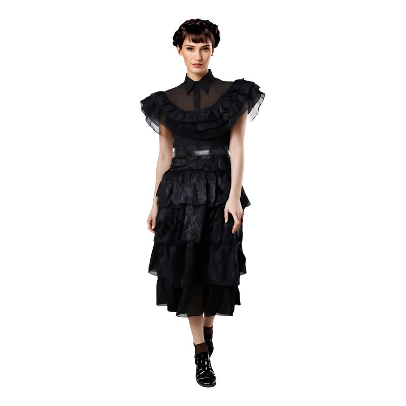 Disfraz Merlina Mujer Vestido Negro De Fiesta Con Cinturón L