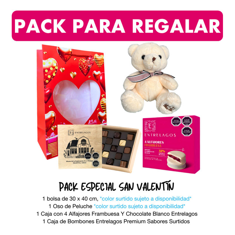 Pack Oso + Bombones Entrelagos + Alfajores Frambuesa +bolsa