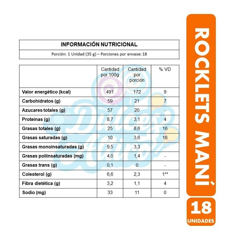 Rocklets Maní De Arcor - Envase Naranjo (caja Con 18 Un)