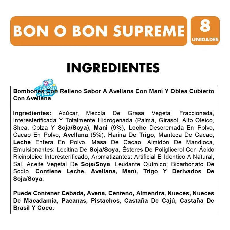 Bon O Bon Supreme - Oblea Con Avellanas Y Maní (caja 8 Uni)