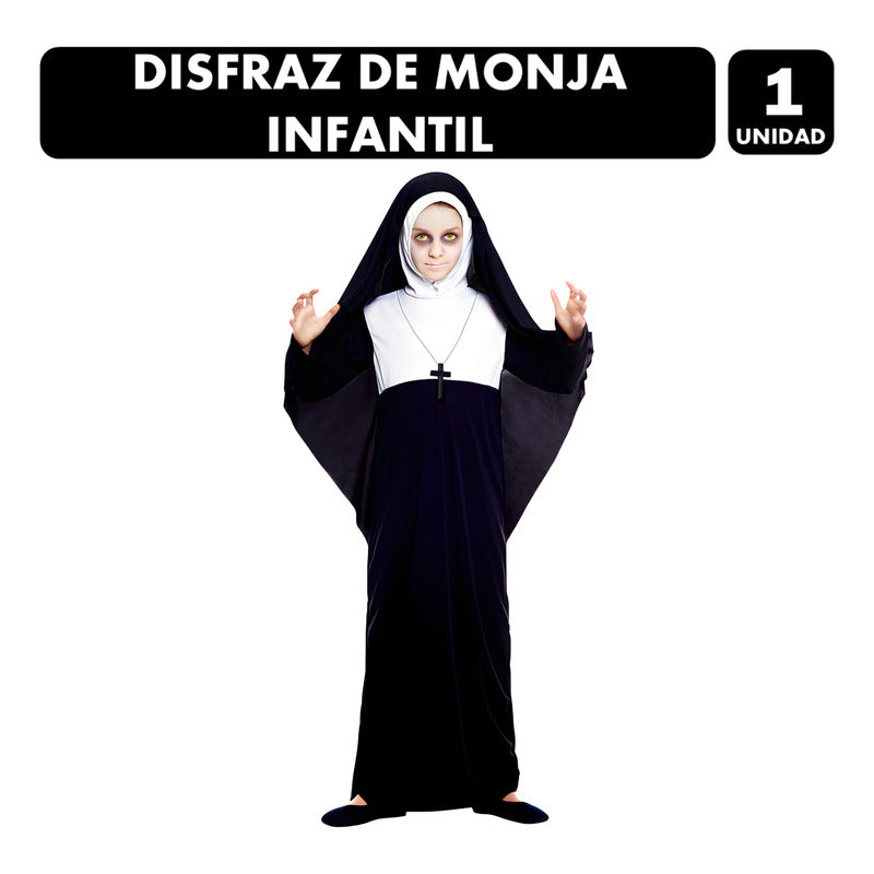 Disfraz Monja Infantil Especial Halloween De Terror Niña Negro 10-12