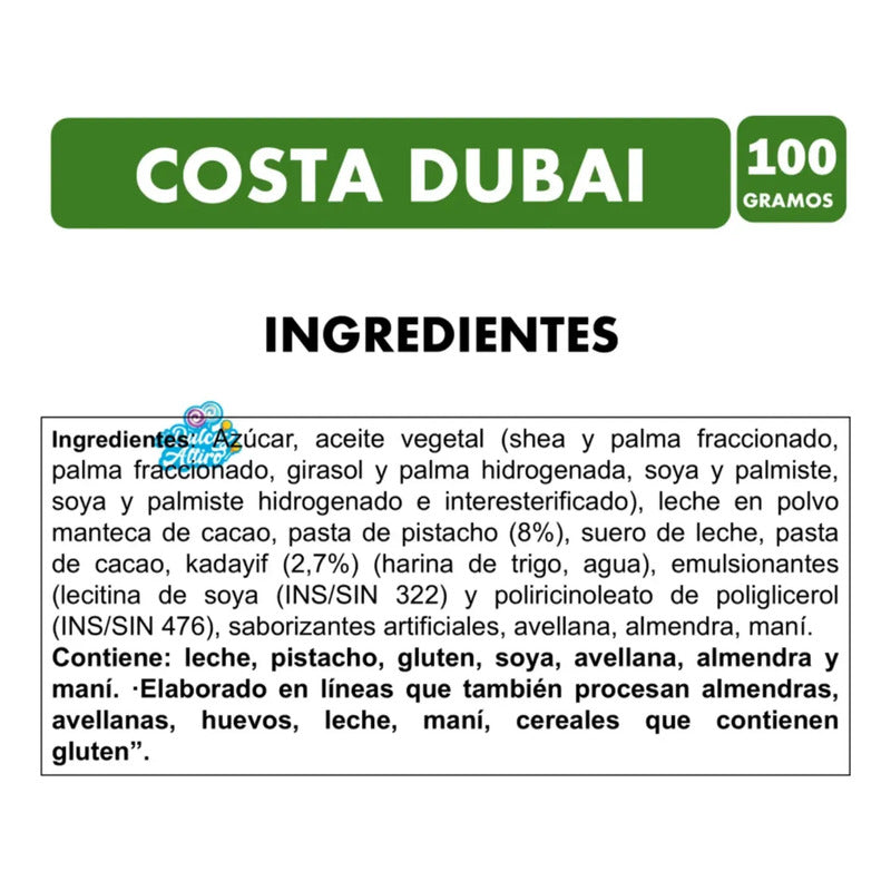 Chocolate Dubai De Costa - Sabor Pistacho Y Kadayif (100g)