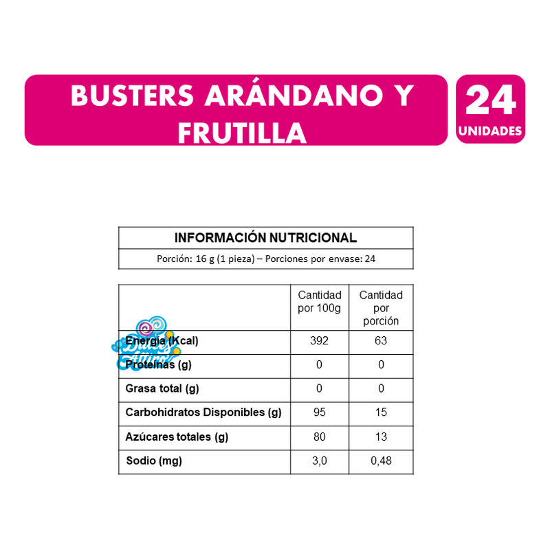 Busters - Dulces Ácidos Sabor Arándano Y Frutilla Mabú 24 Un