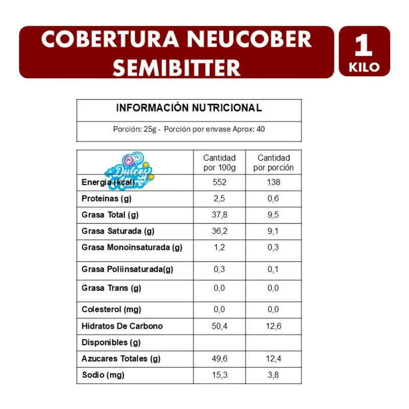 Cobertura De Chocolate Neucober Semibitter (1 Kg) Vegano